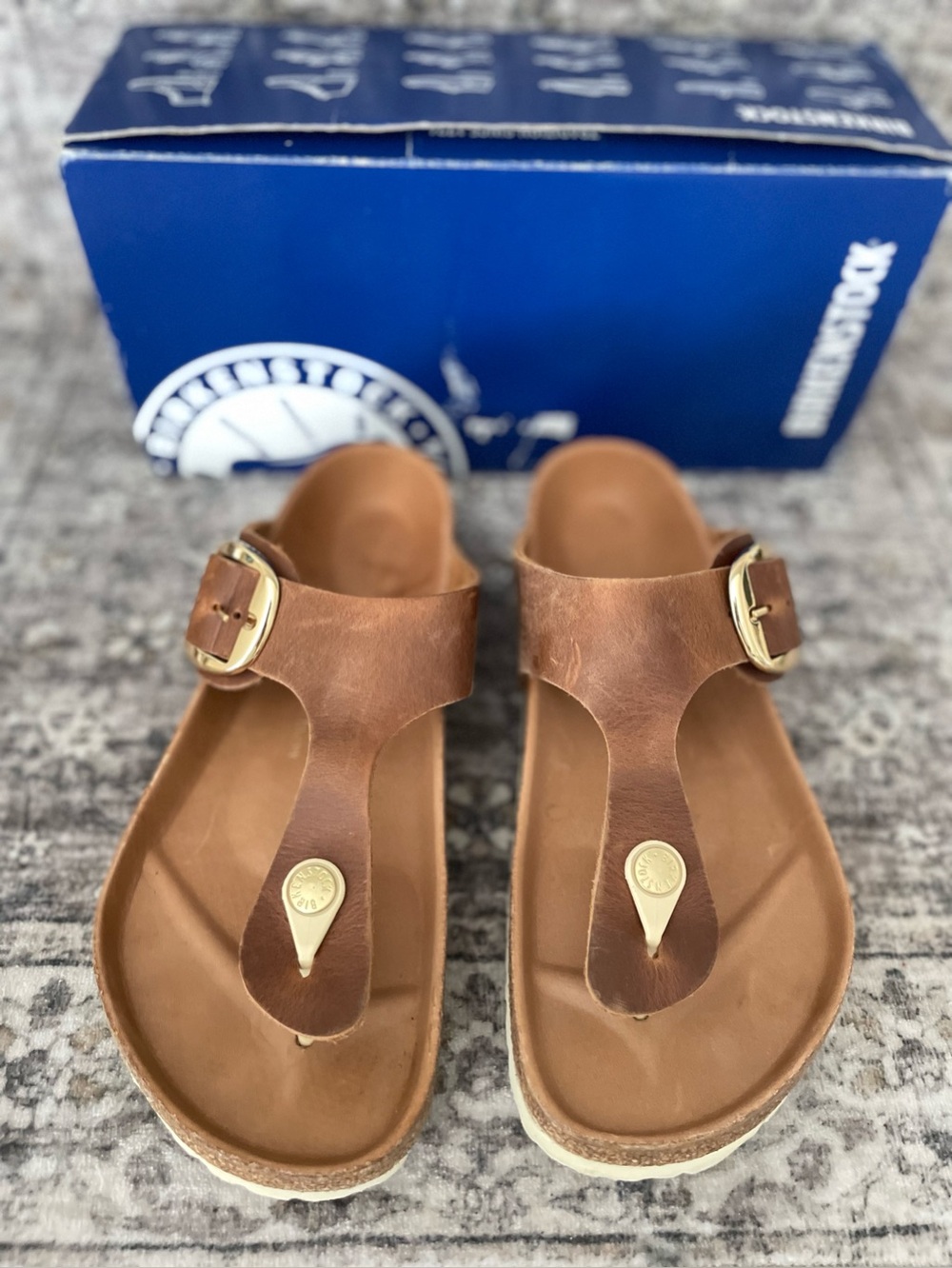 Birkenstock Gizeh Big Buckle Cognac Size 39 REGULAR Width Oiled Brown Leather - Picture 10 of 14